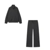2-piece suit leisure and fashion zipper long sleeve coat+retro ladies' straight pants suit.