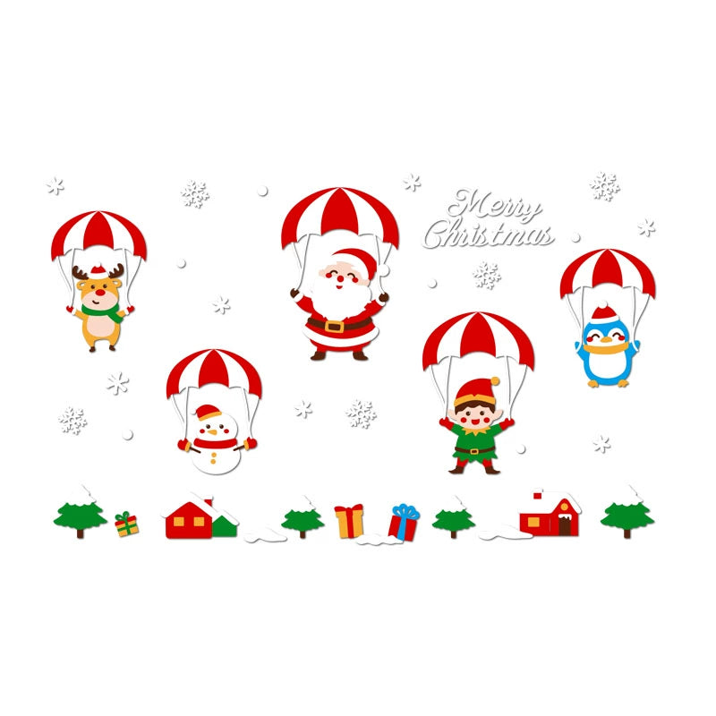 Christmas Decoration Scene Layout Shopping Window Glass Sticker Painting Santa Claus Christmas Tree Wall Decorations