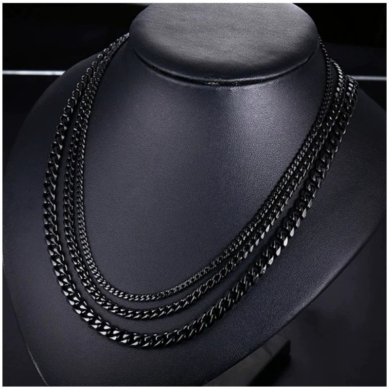 Gold Silver Black Stainless Steel Six-Sided Grinding Necklace Men's Fashion Trendy Domineering Cuban Link Chain Hip Hop Titanium Steel Necklace