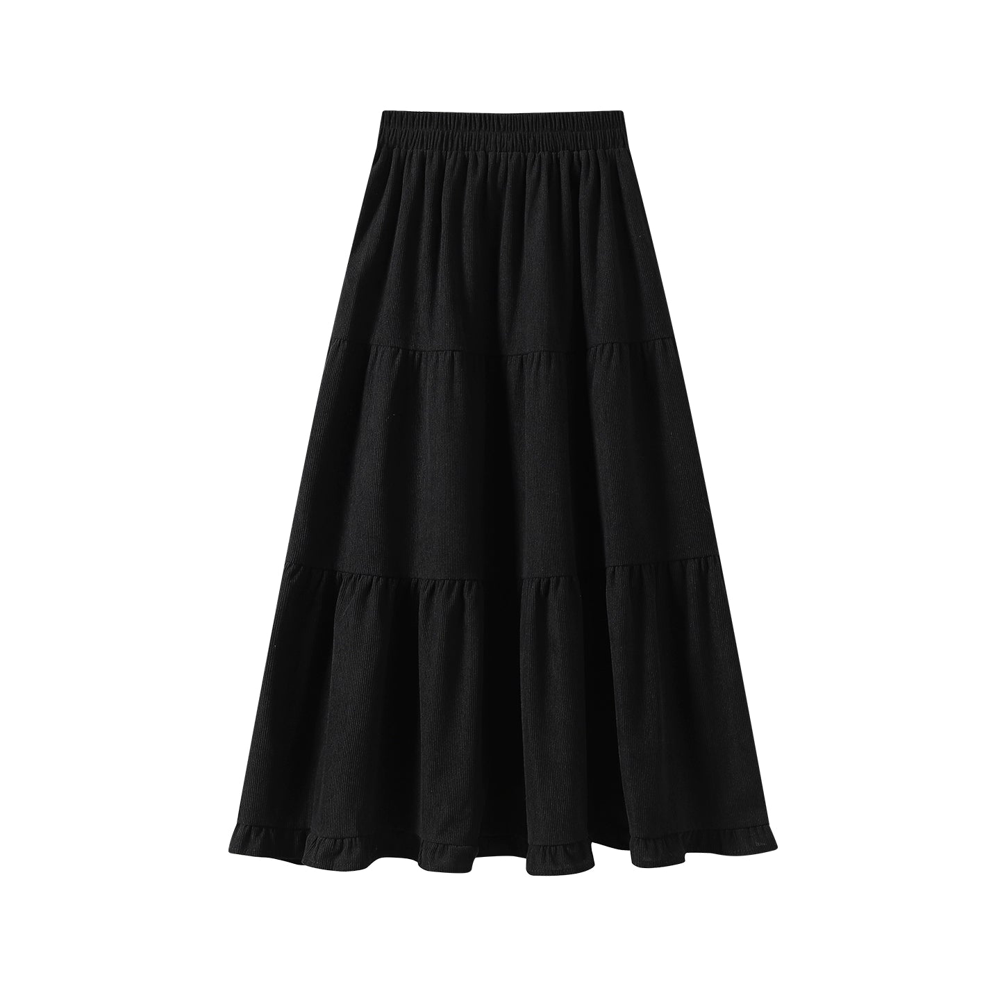 Aigetam Ruffled Cake Skirt for Women, New Autumn and Winter Elastic Waist Design, Mid-Length Long Skirt for Women