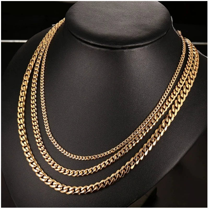 Gold Silver Black Stainless Steel Six-Sided Grinding Necklace Men's Fashion Trendy Domineering Cuban Link Chain Hip Hop Titanium Steel Necklace
