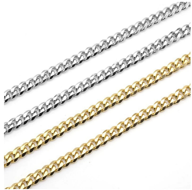 Gold Silver Black Stainless Steel Six-Sided Grinding Necklace Men's Fashion Trendy Domineering Cuban Link Chain Hip Hop Titanium Steel Necklace