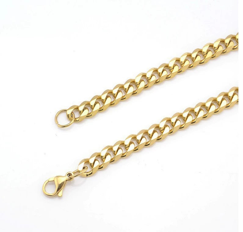 Gold Silver Black Stainless Steel Six-Sided Grinding Necklace Men's Fashion Trendy Domineering Cuban Link Chain Hip Hop Titanium Steel Necklace