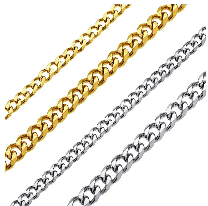 Gold Silver Black Stainless Steel Six-Sided Grinding Necklace Men's Fashion Trendy Domineering Cuban Link Chain Hip Hop Titanium Steel Necklace