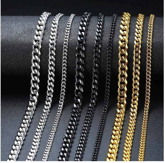 Gold Silver Black Stainless Steel Six-Sided Grinding Necklace Men's Fashion Trendy Domineering Cuban Link Chain Hip Hop Titanium Steel Necklace