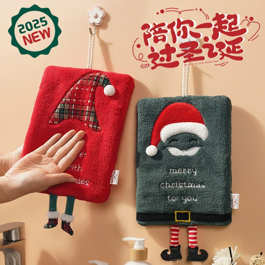 New Arrival Christmas Hand Towel Hanging Thick Coral Fleece Towel Kitchen Absorbent Quick-Drying Rag Cartoon Wiping Towel