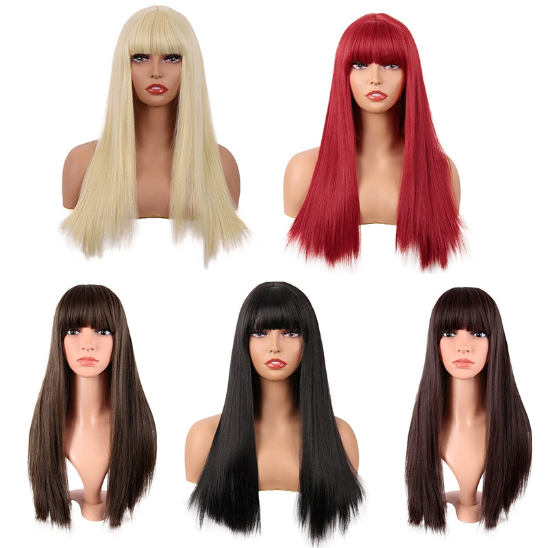 Tongman Cos Wig Female Long Hair Mixed Gold Red Brown Pure Black Lolita High-Temperature Fiber Long Straight Hair Full-Head Wig