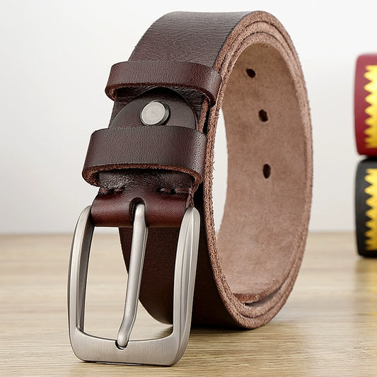 Belt Men Genuine Cattlehide Leather Surface Pin Buckle Young and Middle-Aged Minimalist Casual Belt Retro Tide Pant Belt Handmade Belt