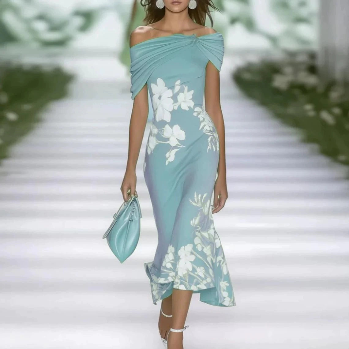European and American Fashion Sexy Deep V-neck Sleeveless Print Slim fit Sheath Dress Women Temperament Waist Hugging Slimming Long Dress