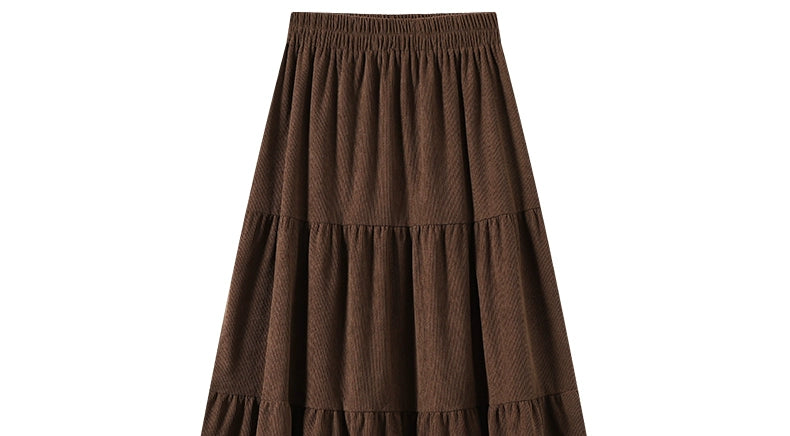 Aigetam Ruffled Cake Skirt for Women, New Autumn and Winter Elastic Waist Design, Mid-Length Long Skirt for Women
