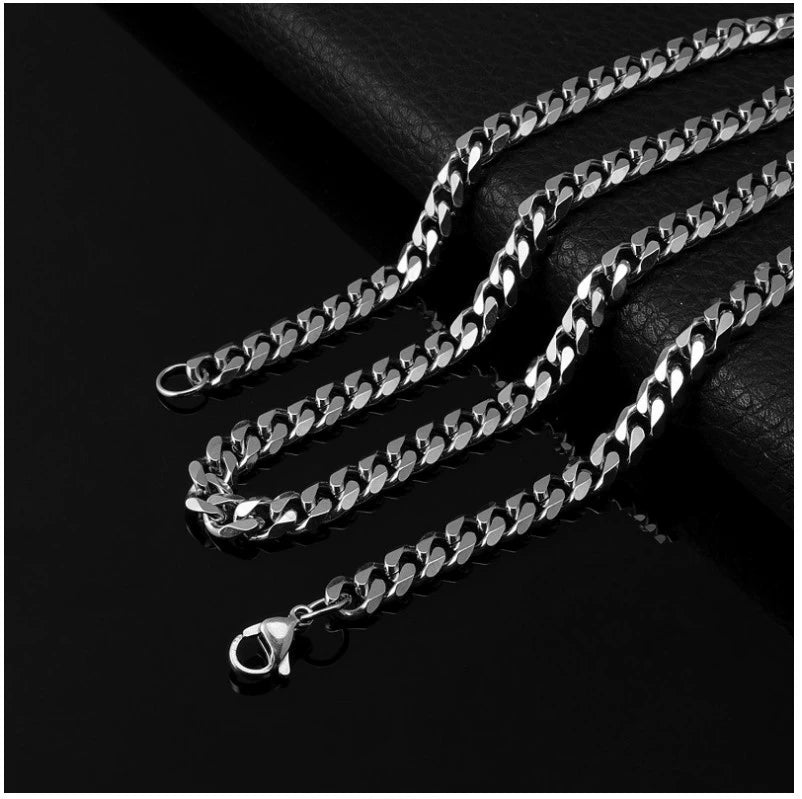 Gold Silver Black Stainless Steel Six-Sided Grinding Necklace Men's Fashion Trendy Domineering Cuban Link Chain Hip Hop Titanium Steel Necklace