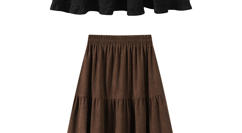 Aigetam Ruffled Cake Skirt for Women, New Autumn and Winter Elastic Waist Design, Mid-Length Long Skirt for Women