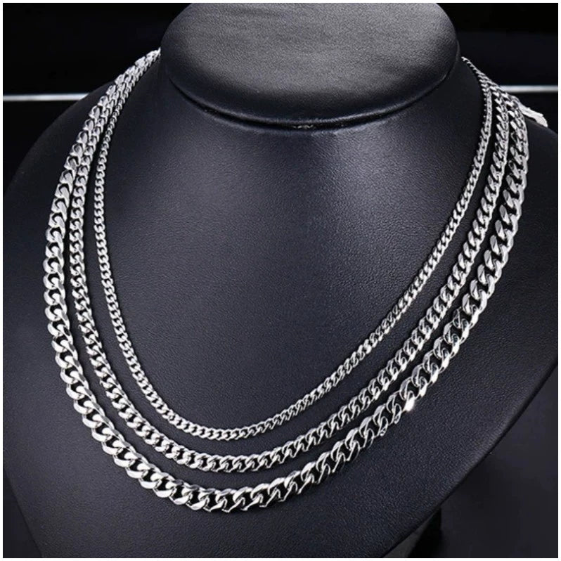 Gold Silver Black Stainless Steel Six-Sided Grinding Necklace Men's Fashion Trendy Domineering Cuban Link Chain Hip Hop Titanium Steel Necklace