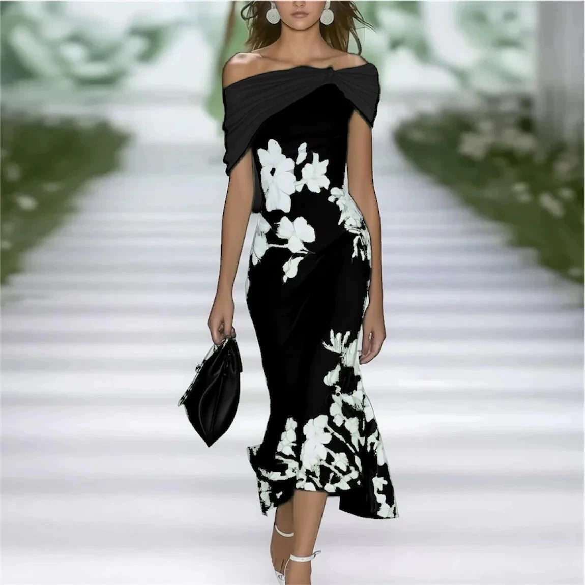 European and American Fashion Sexy Deep V-neck Sleeveless Print Slim fit Sheath Dress Women Temperament Waist Hugging Slimming Long Dress