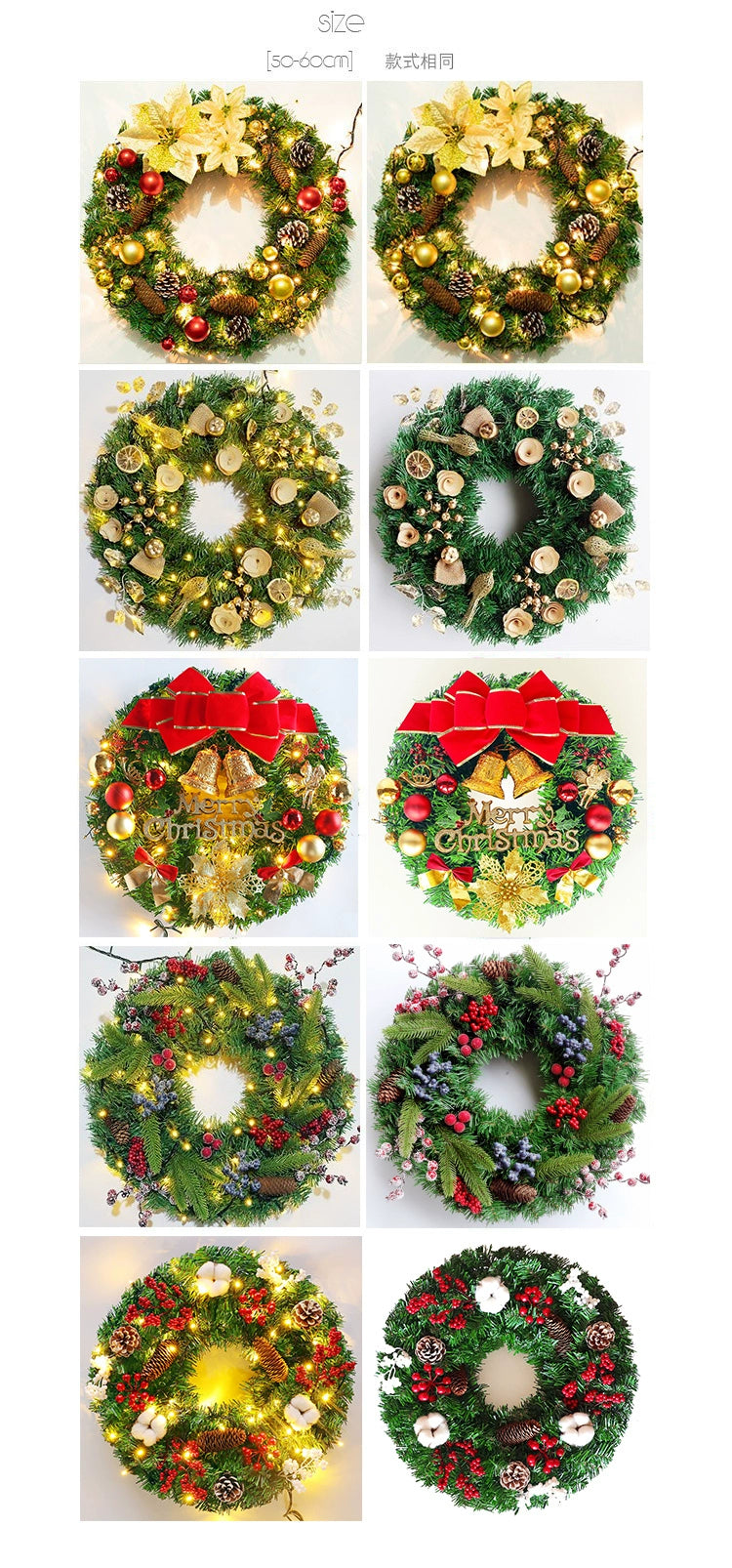 Christmas Wreath 30cm40/50/60cm Christmas Decorations Christmas Door Hanging Christmas Tree Wreath Ornaments