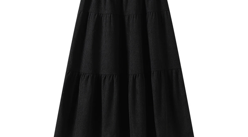 Aigetam Ruffled Cake Skirt for Women, New Autumn and Winter Elastic Waist Design, Mid-Length Long Skirt for Women