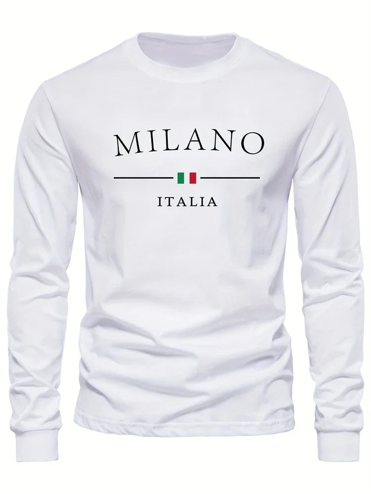 Men's Spring And Fall Fashion Casual Long-sleeved T-shirt Loose PARIS Letters Printed Pullover Round Neck Long Sleeve Sweatshirt