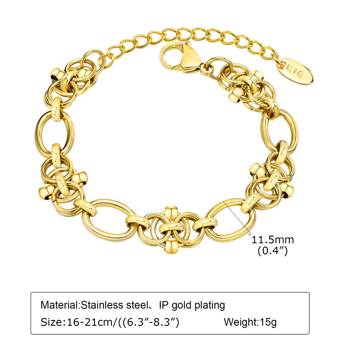 Statement Stainless Steel Chain Bracelet for Women, Vintage 18k Gold Plated Elegant Jewerlry