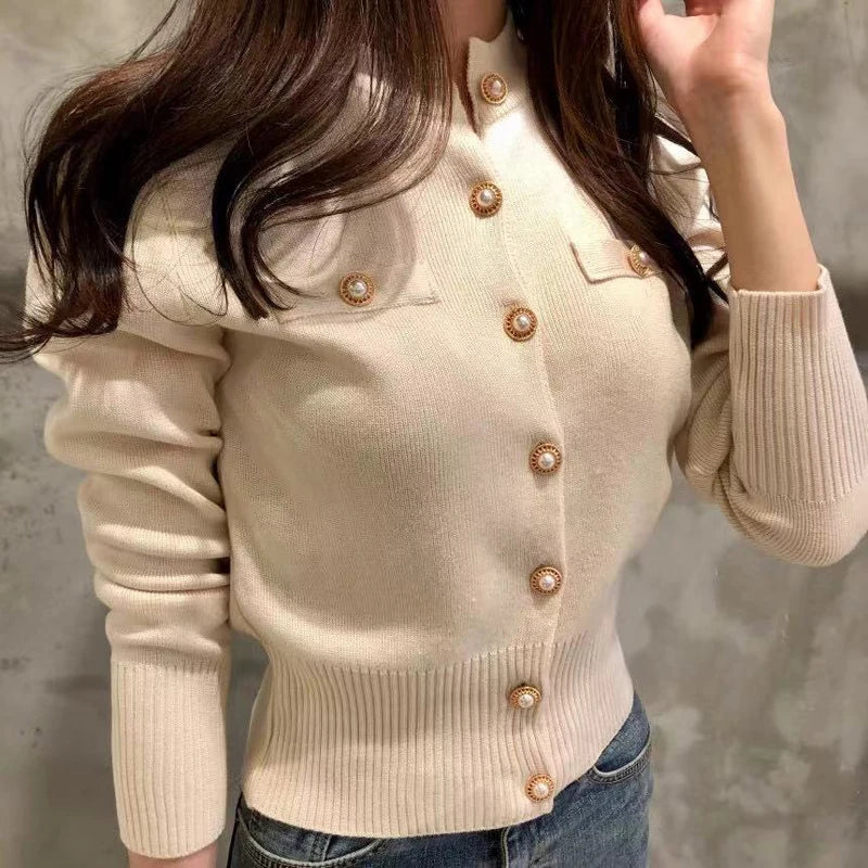 2025 Autumn Long Sleeve Fashion Women Cardigans Sweater Knitted Coat Short
