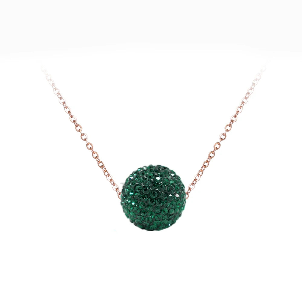 Crystal Disco Ball Pendant Necklace Rose Gold Color Stainless Steel Chain Link Necklaces Jewelry