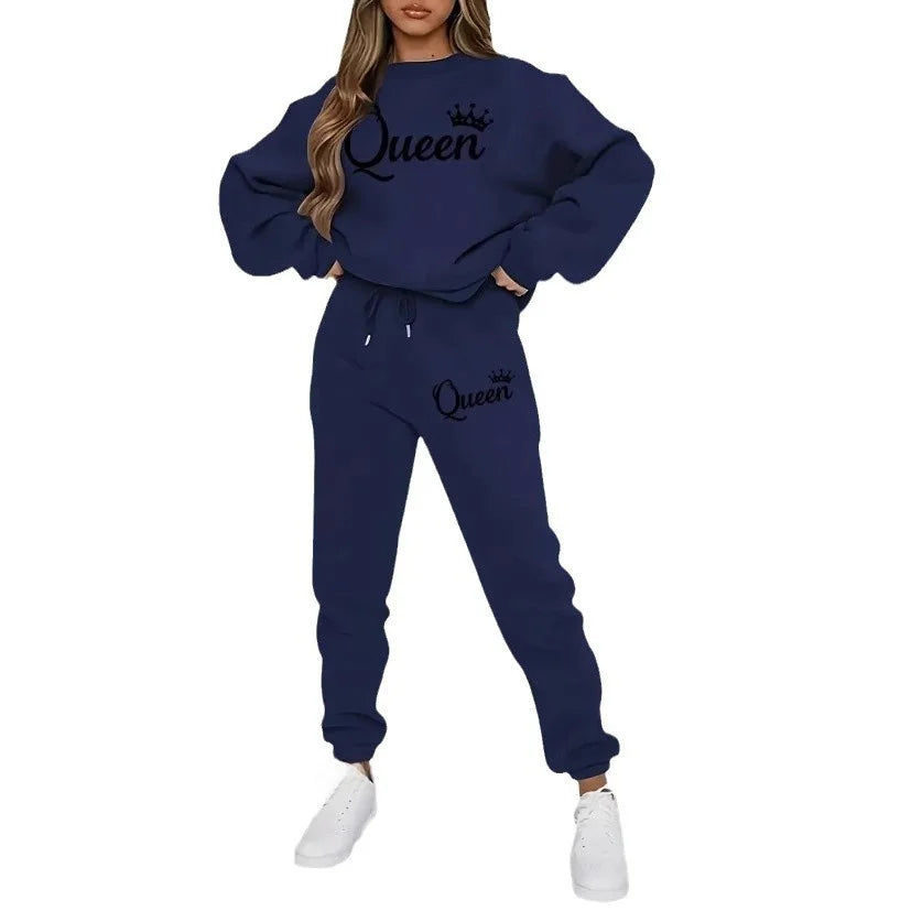 Autumn Winter Fleece Sweatshirt Sports Set Comfortable Polyester Women's Fashion