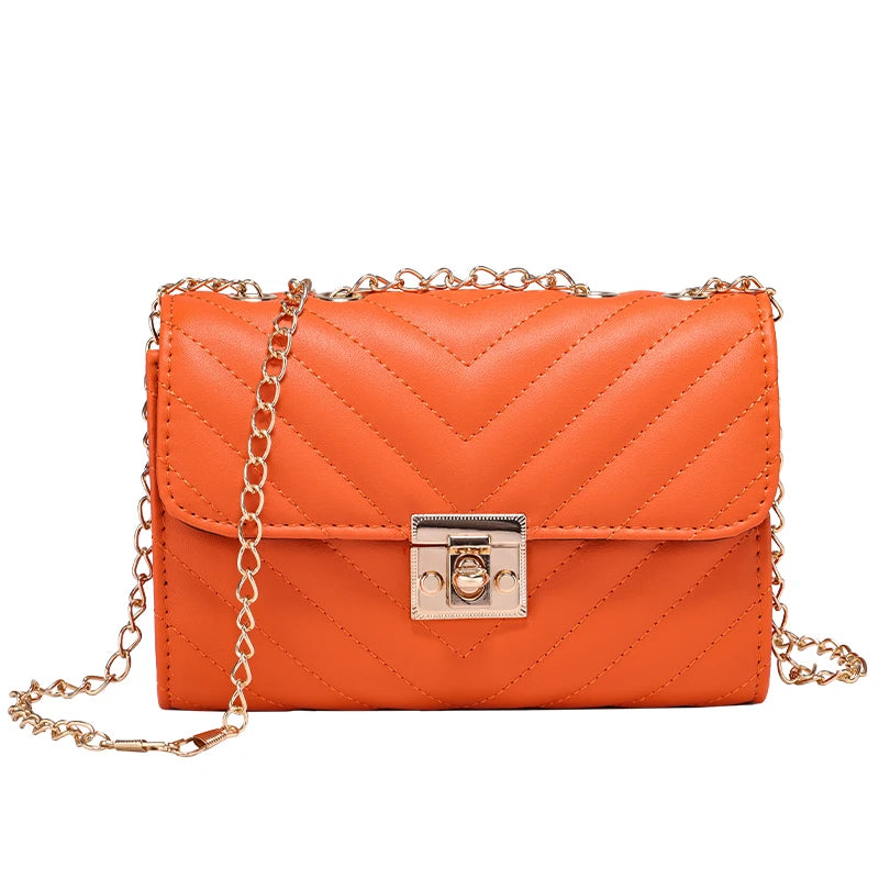 Lingge Chain Small Square Bag Lock Buckle Single Shoulder Crossbody Bag Texture