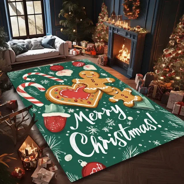 Gingerbread Man Carpet Christmas Tree Christmas Floor Mat Terrace Living Room Bedroom Balcony Camping Outdoor Carpet Decoration