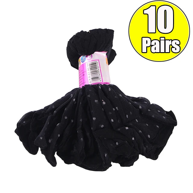 Black Dot Transparent Socks Ultra-thin Elastic Women Crystal Silk Socks Nylon Fashion Ladies Summer Short Ankle Socks
