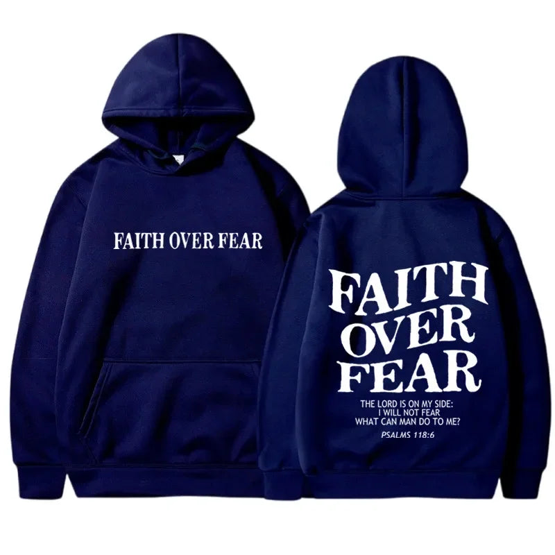 FAITH OVER FEAR Print Hoodies for Men Women Casual Long Sleeve Hooded