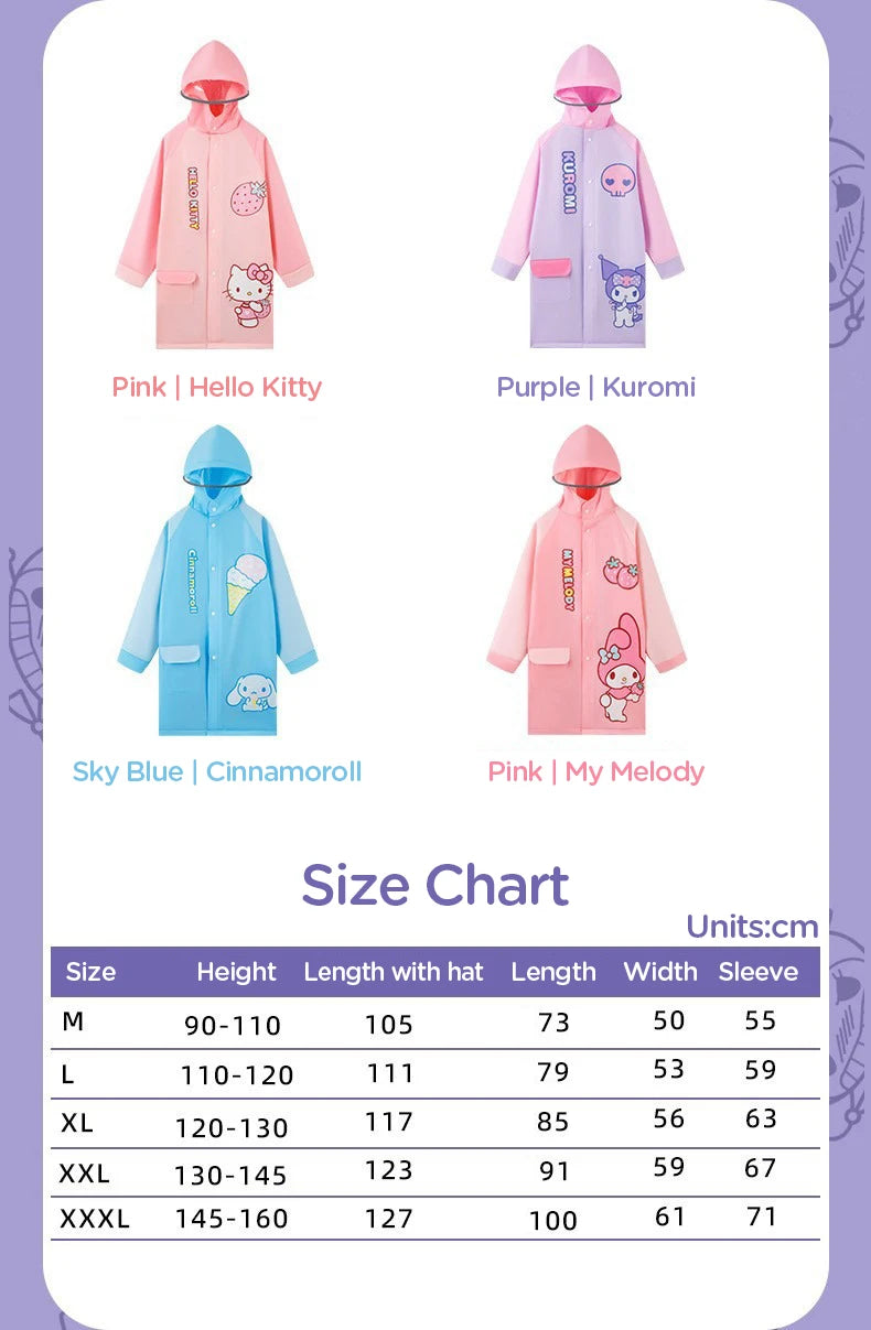 Japanese Amine Raincoat Stay Dry & Comfy in the Rain Outdoor Walking Cycling Kids Poncho Hooded Jacket for Girls & Boys