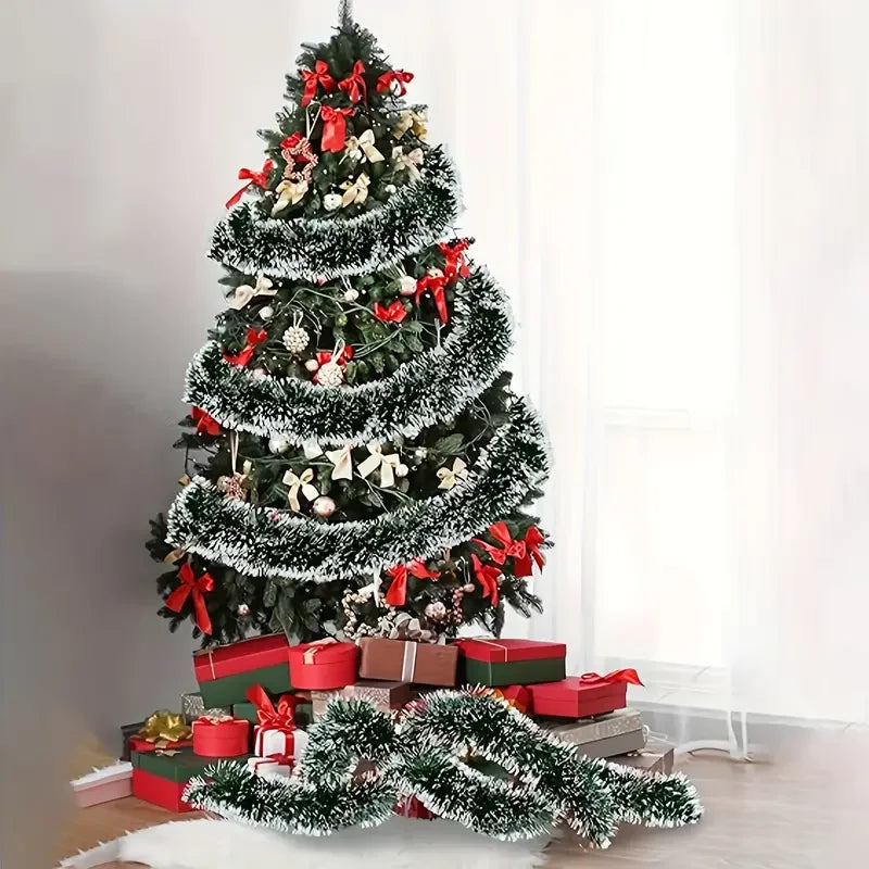 Christmas Ribbon Garland Xmas Tree Foil Pull Flower Ribbons Ornaments Green Cane Tinsel Wedding Party Decoration Supplies