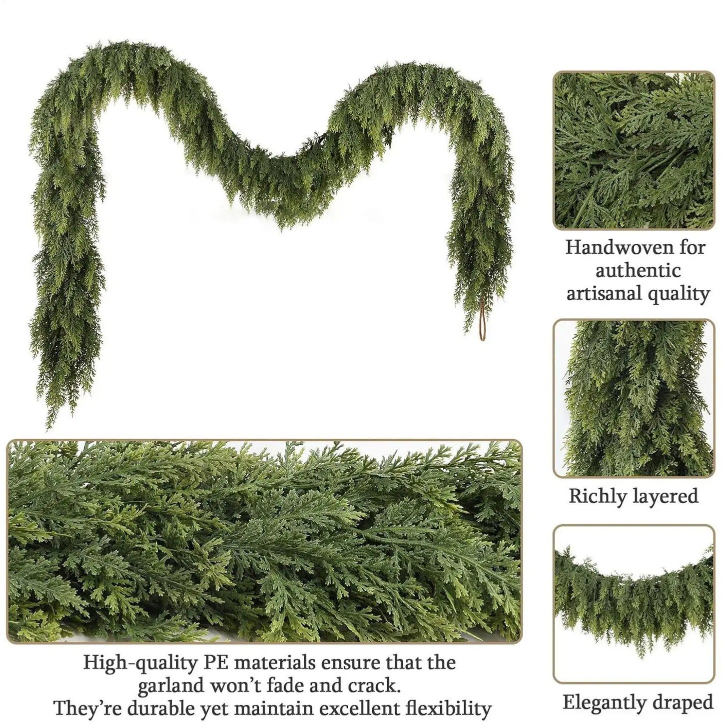 Christmas Cedar Garland Real Touch Winter Pine Garland for Mantle Holiday Atmosphere Props Party Supplies for Front Door Living