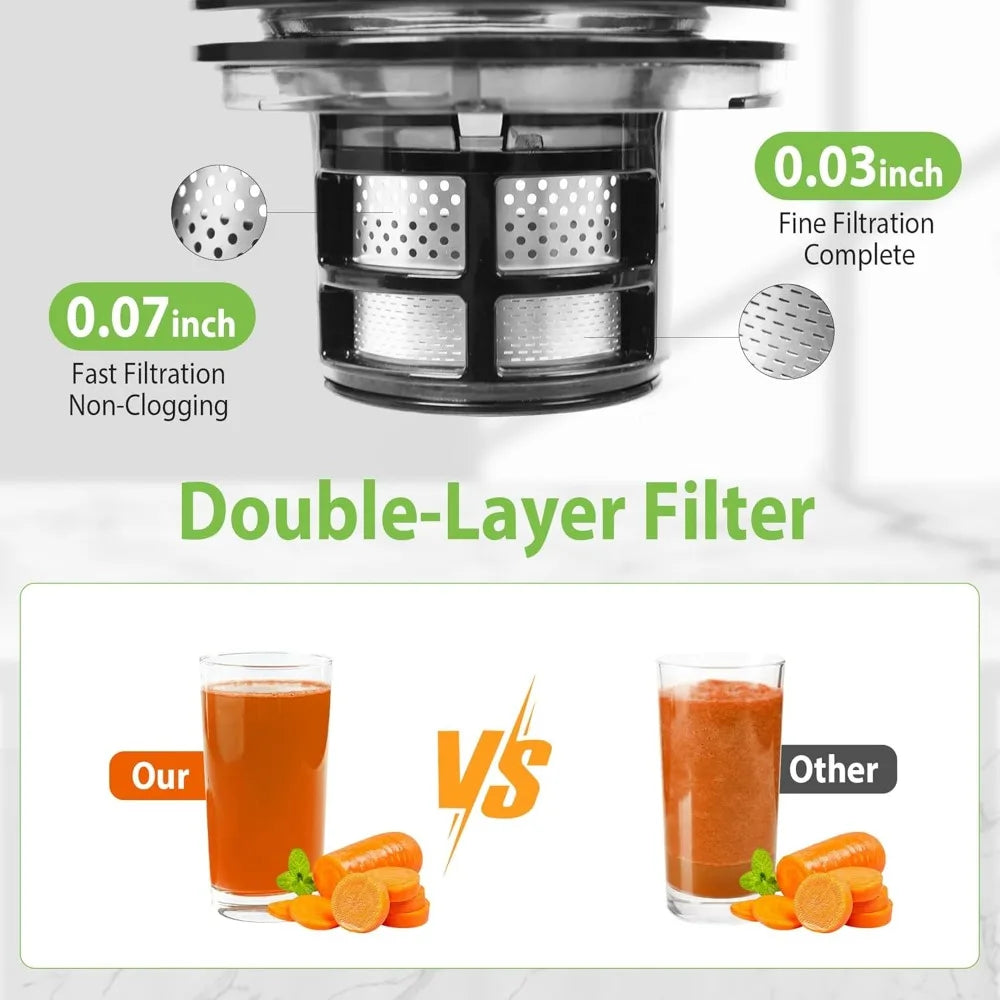 Cold Press Juicer, 6.5 Extra Large Feed Chute Juicer Machines, Hands-Free 350W Slow Masticating Juicer Machines with High Juice