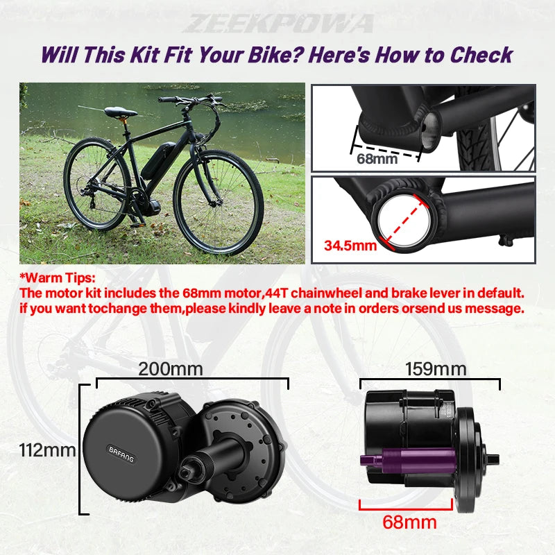 Bafang Mid Drive Motor Kit CAN BUS No Battery BBS02B 48V 750W 500W 350W 250W 500W 36V 250W Electric Bicycle eBike Conversion Kit