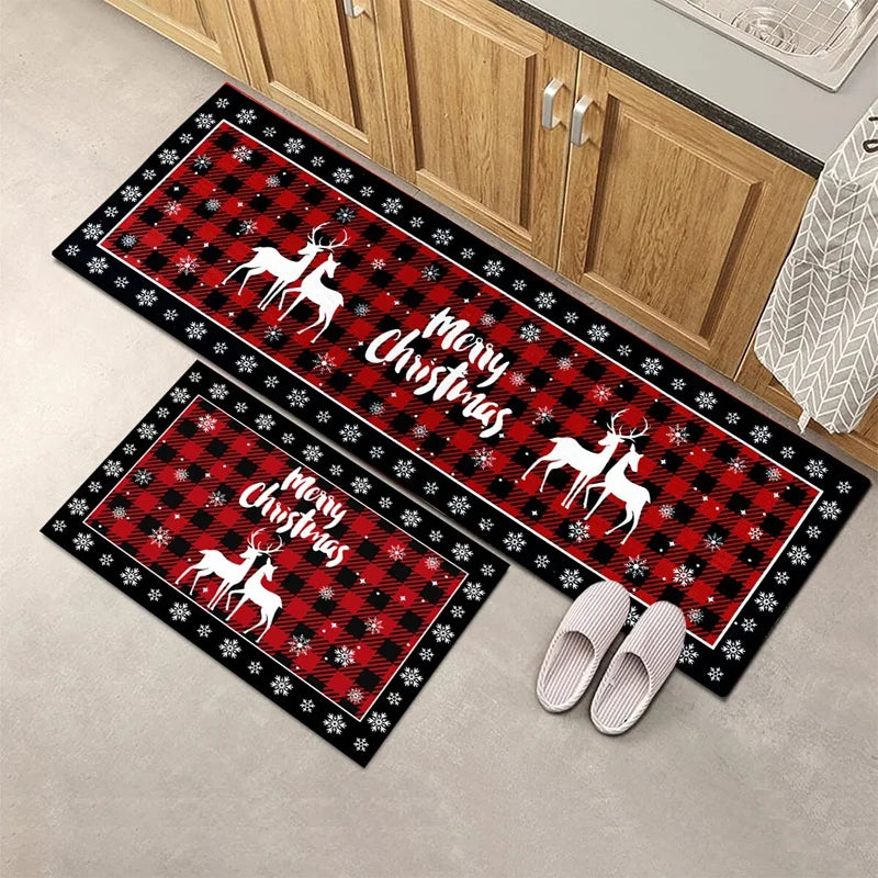 Plaid Christmas Tree Floor Mat Home Kitchen Absorbent Non-slip Mat Merry Christmas Decoration For Home