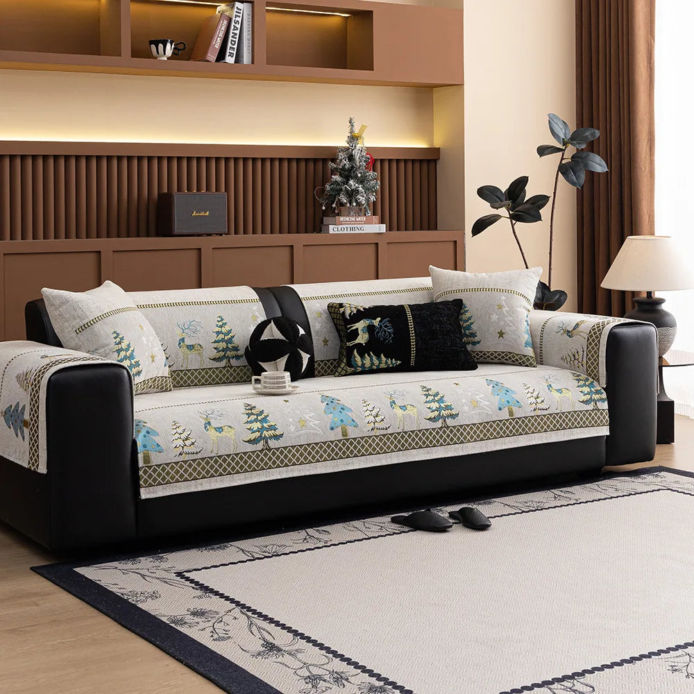 Chinese Style Chenille Sofa Slipcover, Couch Cover,  Pet Dog Friendly, Thick Plush Cover, Furniture, 1piece