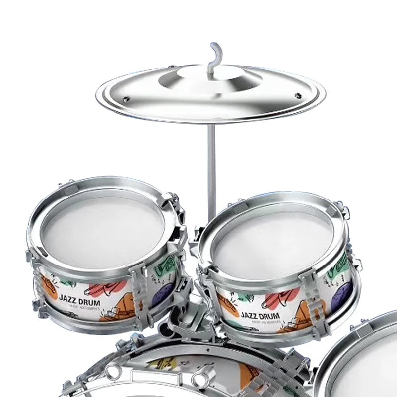 Kids Drum Set Toddler Jazz Drum Kit Toys with Stool Pedal Percussion Musical Instruments Drum Toy Early Education Gift for Boys