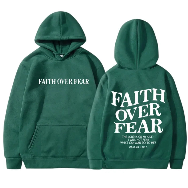 FAITH OVER FEAR Print Hoodies for Men Women Casual Long Sleeve Hooded