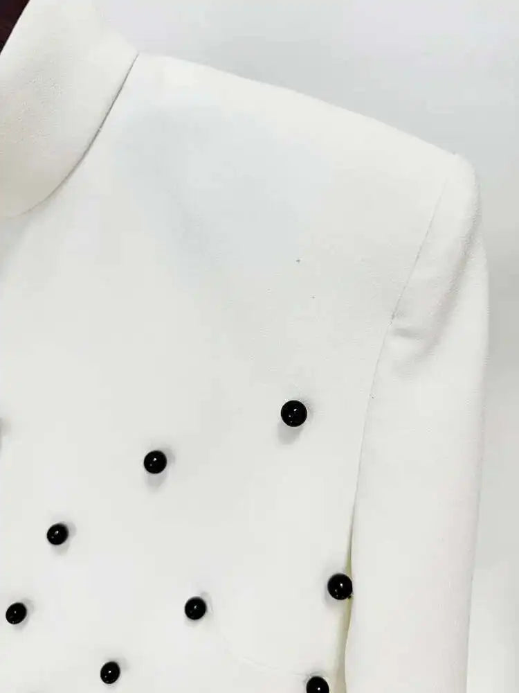 [Women's Beaded Design 2 Pcs Set Stand Collar High Waist Long Sleeve Sets Female Autumn