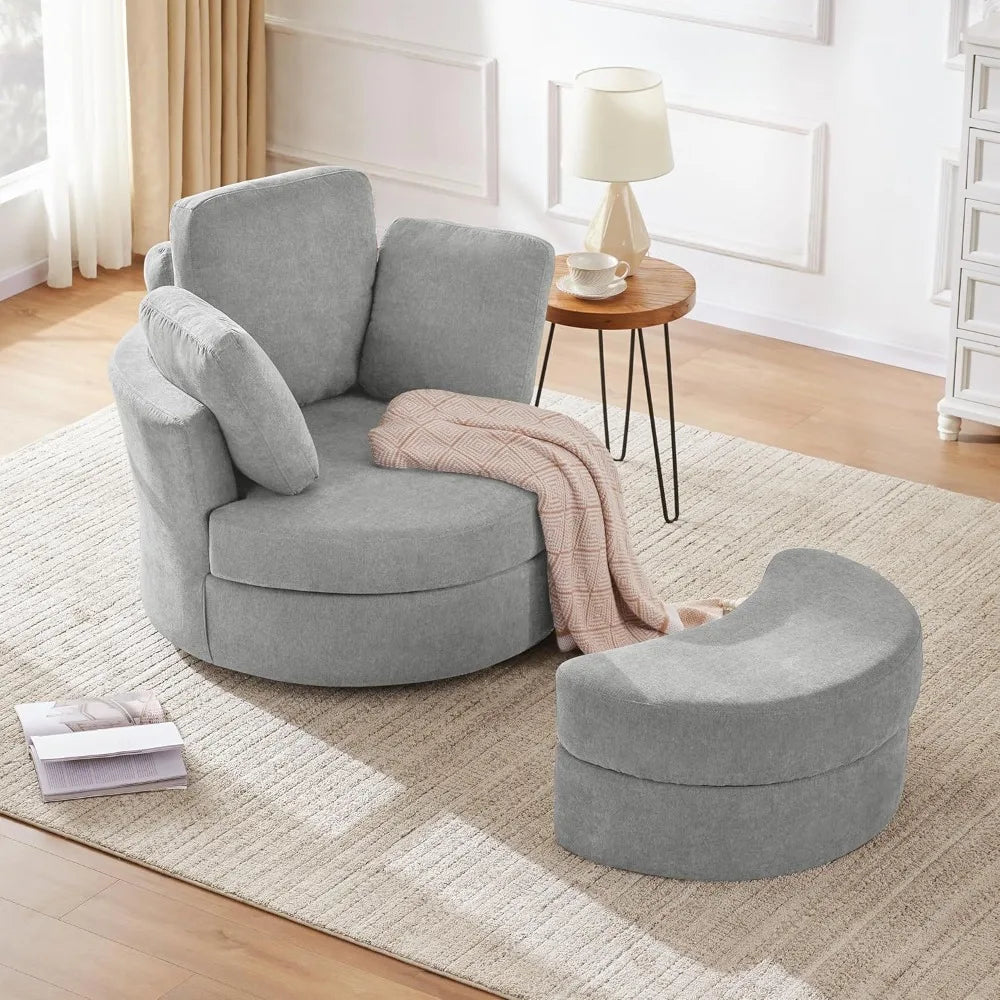 Swivel Accent Barrel Chairs with Removable Headrest, Chaise Lounge Indoor with Neck Support Pillow,Swivel Chairs for Living Room