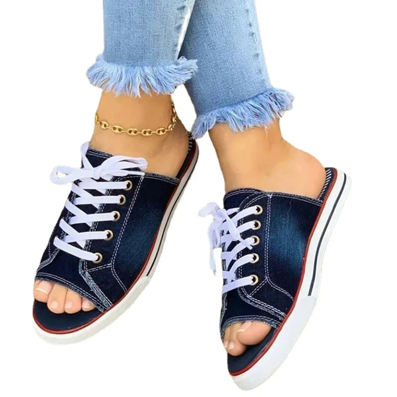 Ladies Slippers Canvas  Lace-up