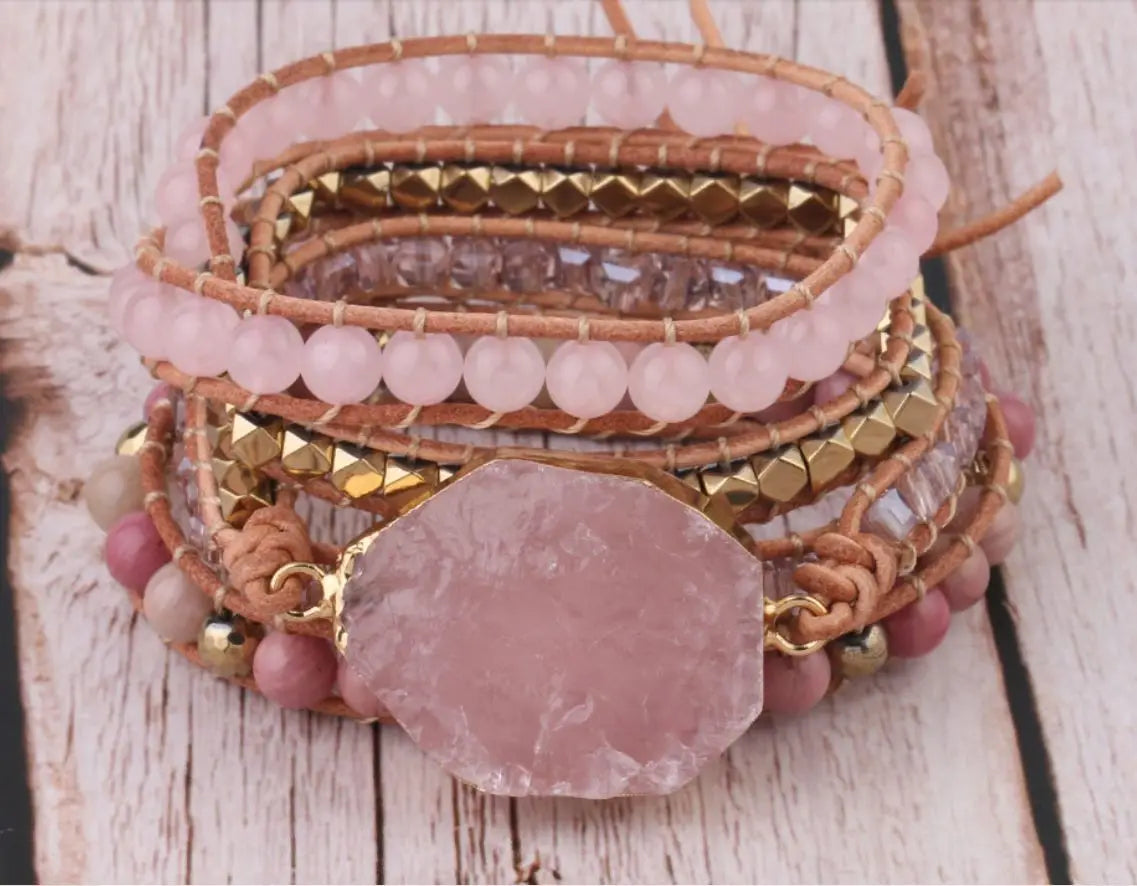 Wrap Bracelet With Gemstone Rose Crystal