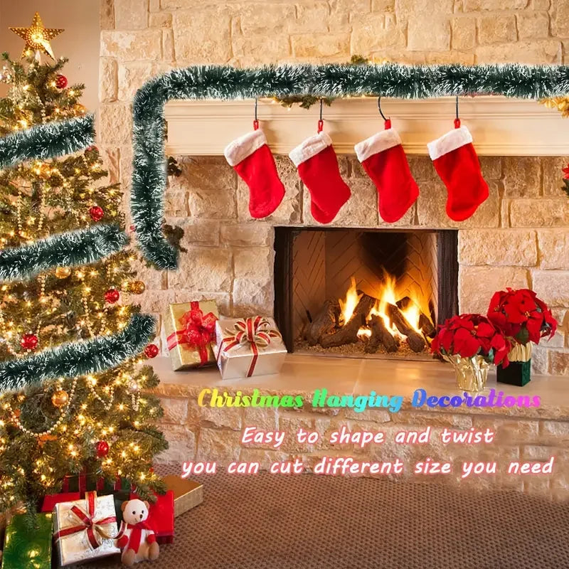Christmas Ribbon Garland Xmas Tree Foil Pull Flower Ribbons Ornaments Green Cane Tinsel Wedding Party Decoration Supplies