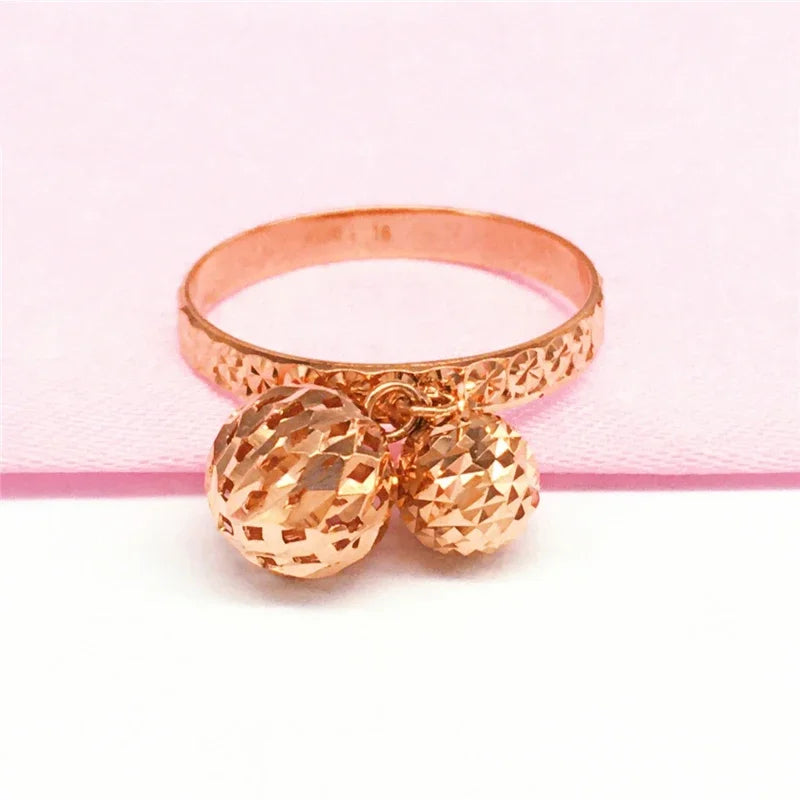 New in 585 Purple Gold Design Openwork Double Round Resizable Rings for Women 14K Rose Gold Simple Chinese Wedding Jewelry