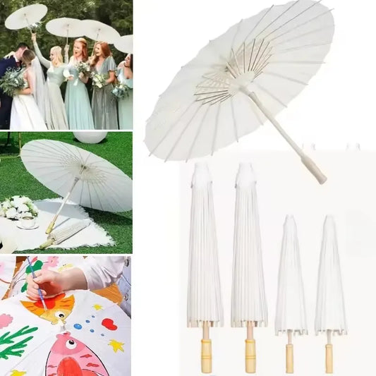 20cm-84cm Parasol Umbrellas Wedding Photo Cosplay Prop Paper Umbrella DIY Hand-painted White Umbrella Summer Whites Party Decor