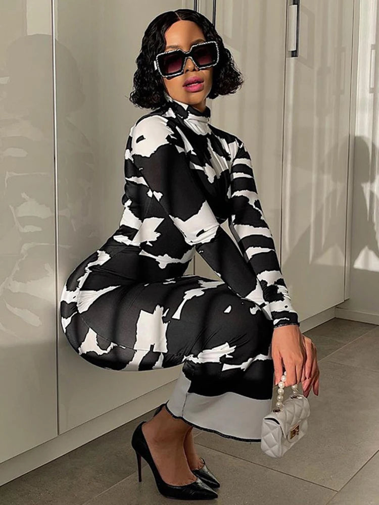 Turtleneck Cow Print Dress