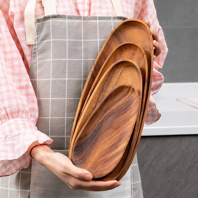 HeMu-Acacia Wooden Plate Set, Special-Shaped, Cake, Dessert, Fruit Serving, Small Sushi, Food Dishes, Premium Acacia