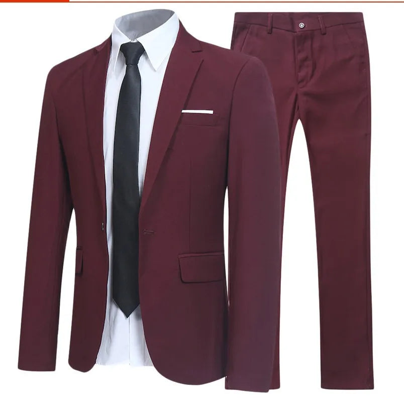 Blazer Suits Men 2 Piece Set Party Coat Straight Pants Ensemble Autumn 2025 Button Trousers Suit Jacket Outfits Formal Banquet