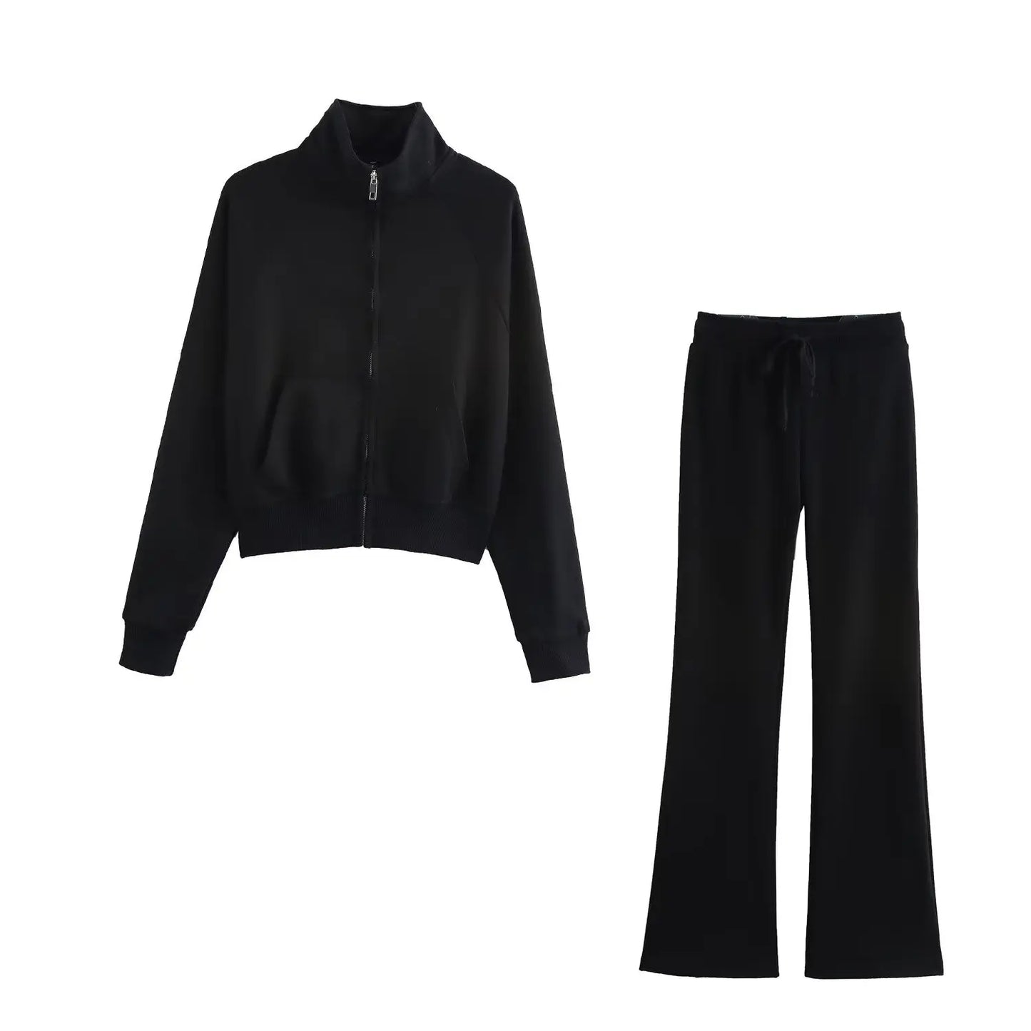 RARA Women's Zip Up Stand Collar Jacket and Drawstring Flared Pants Set Comfortable and Stylish for Everyday Activities