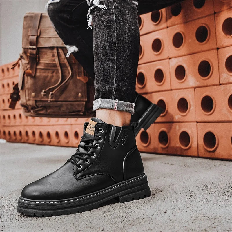 Men's boots soft sole four seasons anti slip comfortable high top boots men's thick soled comfortable youth versatile work boots